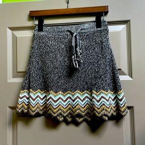 Knit miniskirt multicolor front tie detail